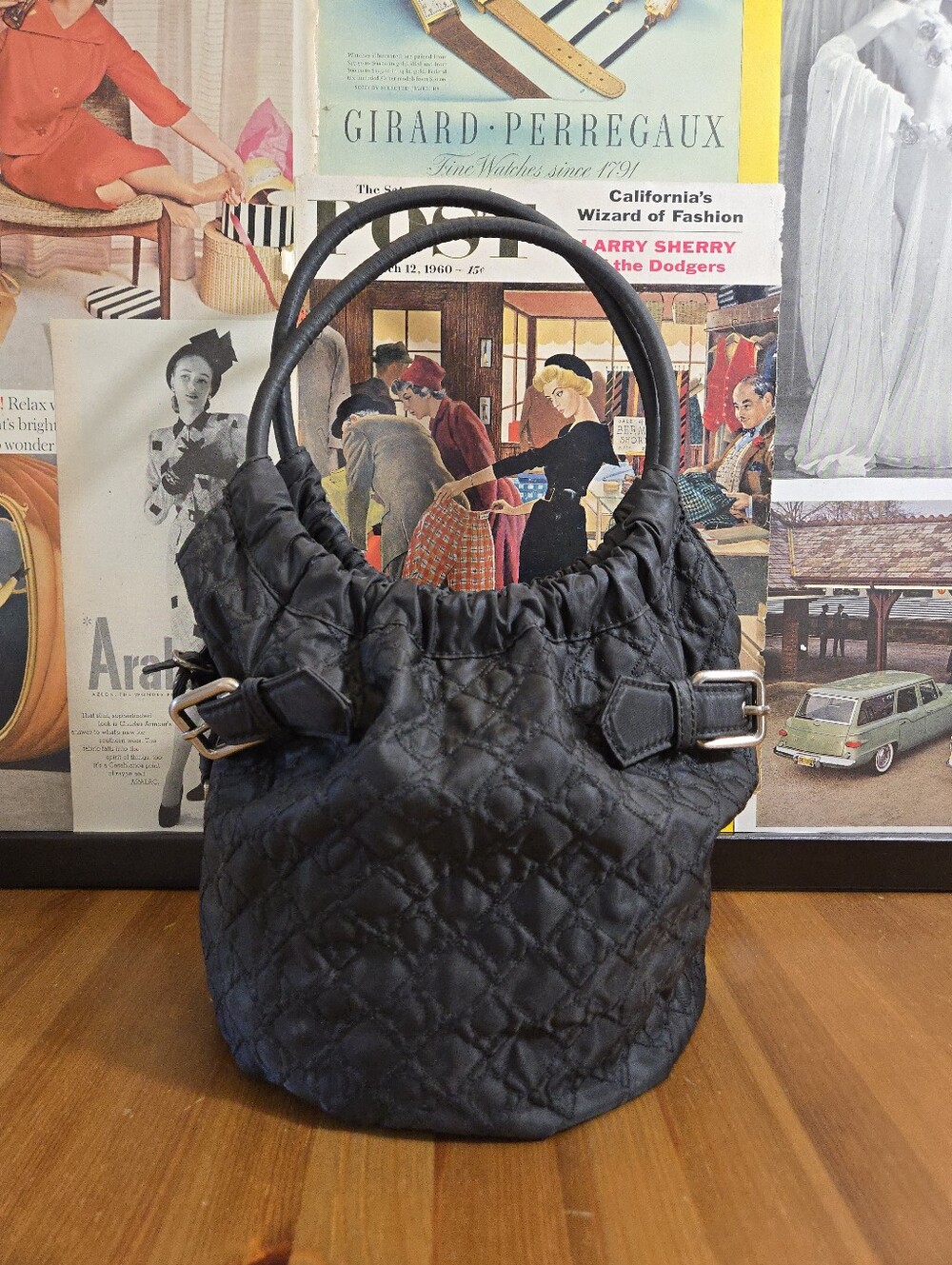 Kenneth Cole Quilted Bucket Handbag in Black